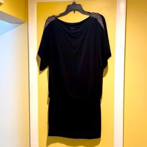 Black mini dress with rhinestone detailing